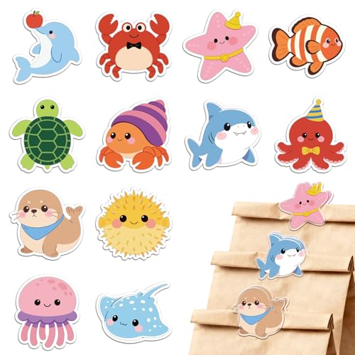 MAYJOYDIY 24Pcs Marine Animal Acrylic Chip Clips Crab Bag Sealer Closures | Dolphin Starfish Bag Clips, Assorted Sea Creature Silhouettes, Firm Sealing Force, Preserve Food Tidy Kitchen Storage Space - style: Marine Organism