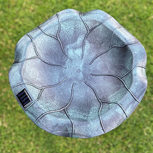 Westcharm 30 Inch Solar Powered LED Lighted Birdbath with Planter Bowl for Outdoors Yard Outside Outdoor Garden Decoration Pedestal Base Stand - Verdigris Green Polyresin Solar Bird Bath with Planter - color: Green, size: 30 Inch Tall