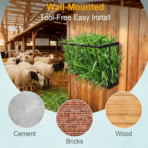 30" Wall Mount Hay Rack, 20 Gallon Capacity Livestock Feeder | Steel Hay Feeder& Blanket Holder , Metal Wall Hay Rack for Goats, Sheep and Storage