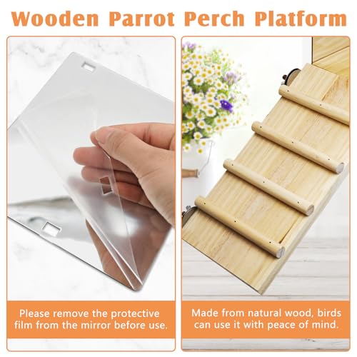 BNOSDM Bird Perch Platform with Mirror, Wooden Climbing Ladder for Parakeet, Small Bird Swing Toys Parrot Cage Accessories Budgie Playground for Cockatiel, Lovebirds, Conures, Finch - color: 4in1 Bird Perch Platform