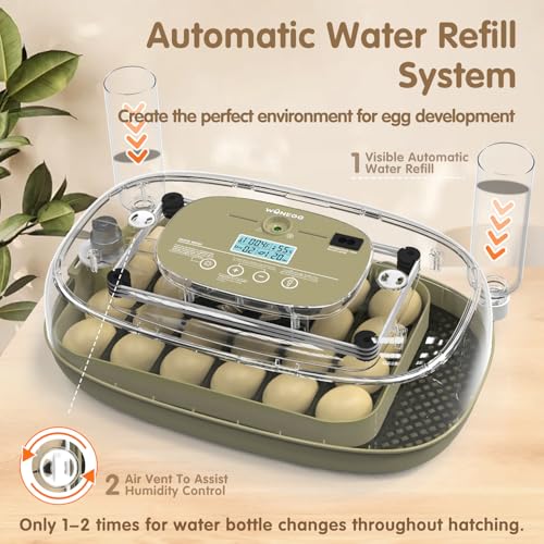 Incubators for Hatching Eggs Egg Incubator Chicken 360° Egg Candler Viewing for Chicken, Ducks, Goose, Pigeon, Quail 24 Eggs