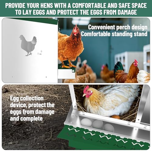 GarveeLife 6 Compartment Chicken Nesting Box with Metal Legs, Nesting Boxes for Chickens, Metal Chicken Laying Boxes with Perch, Secure Lid, Versatile Wall Mount or Free Standing for Hens, Green - color: green, size: 6 grids with legs