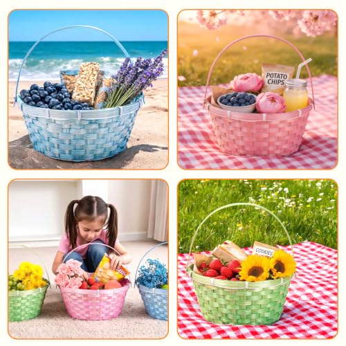 3 Pcs Large Woven Picnic Basket Bamboo Chip Woven Basket Summer Party Favor for Wedding Baby Shower Birthday Fruit Flower Decorative Storage Basket