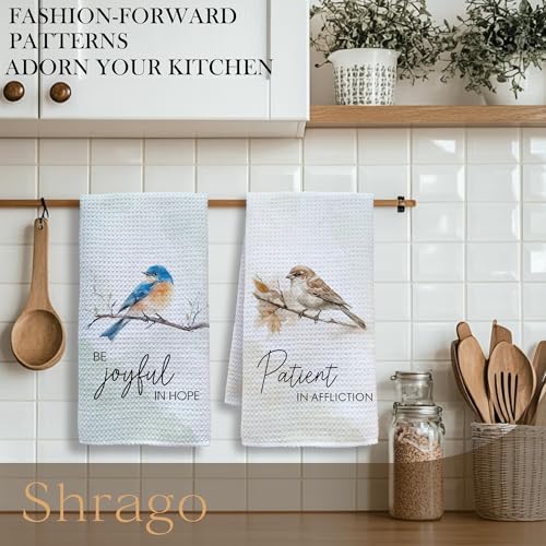 Blue Bird Sparrow Christian Kitchen Towels, Inspirational Bible Verse Dish Tea Towels for Kitchen, Bird Lovers Gifts Decorative Hand Towels for Bathroom Decor, 16x24 Inch Set of 2 - color: Branch Bird