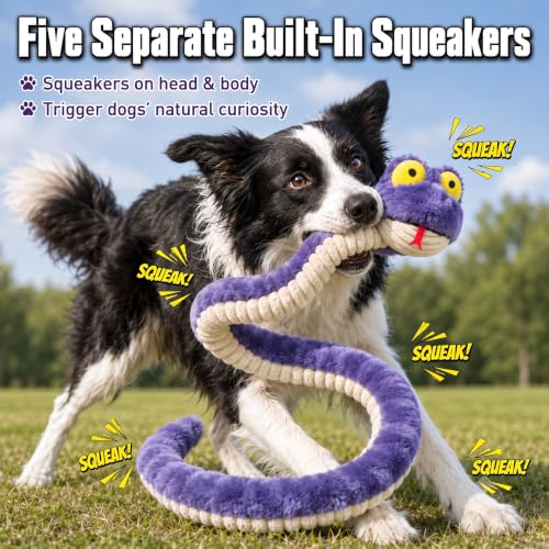 Squeaky Dog Plush Chew Toy, Interactive Tug Squeaky Toy for Chewers, Medium & Large Dogs & Fetch Play, 39.4 in Stuffed Silly Snake Toy with Elastic Stretchable Body for Gentle Gum Care&Boredom Relief - color: Purple (Silly Snake)