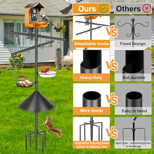 Bird Feeder Pole, 92 Inch Squirrel-Proof Bird Feeder Stand with 8 Hooks, Water Bowl and Mesh Tray, Adjustable Birdhouse Pole, Perfect for Outdoor Garden & Yard - color: Crossbar style