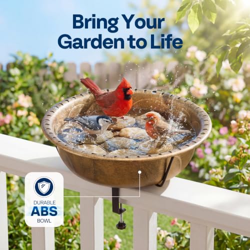VIVOHOME Deck-Mounted Bird Bath with Adjustable Metal Clamp, Copper | Weather-Resistant ABS, 1.45-Gallon Capacity, for Railing/Fence/Balcony, Bird-Friendly, Easy to Clean - color: Copper, size: Birdbath Only