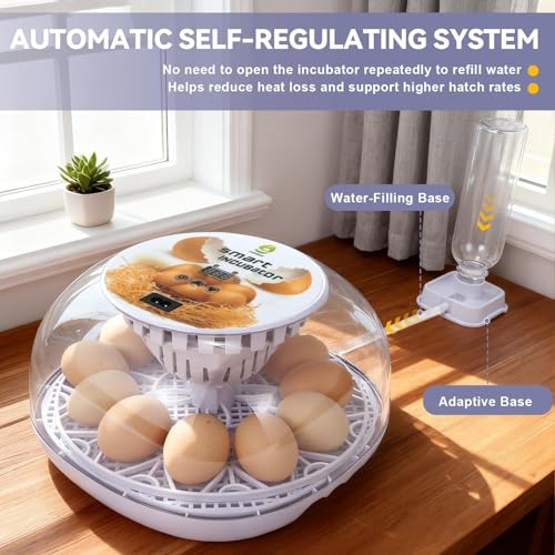 Gen I - 12 Egg Automatic Incubator, Steady Humidity with Auto-Refill, Stable Temp Control, Auto Egg Turning, Candler, Real-Time Display for Hatching Chicken, Goose, Duck, Quail, Pigeon, and Turkey - size: 12 egg-white