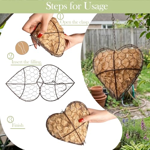 Handmade Fiber Bird Nesting Heart – Natural Nesting Material for Wild Birds, Refillable Jute & Cotton Holder for Garden, Patio & Outdoor Decor (1pc)