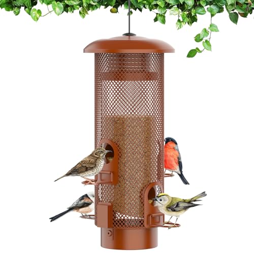 Metal Squirrel Proof Bird Feeder,Bird Feeders for Outdoors,Weight Activated Squirrel Proof Wild Bird Feeders with Finch Cardinal Chickadee,Large Capacity,Weatherproof and Durable,Reddish Brown - size: 2.0 lb