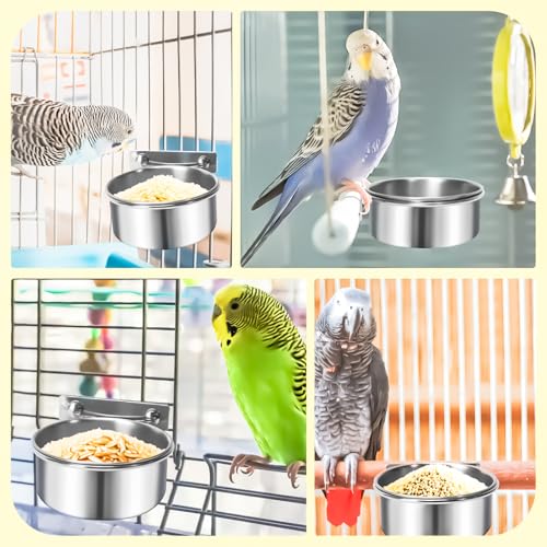 3 Pack Bird Feeding Bowls Cups Parrot Food Water Dishes, Stainless Steel Bird Bowl Cup Dish with Clamp, Birdcage Feeder Pet Cage Bowls for Parrot Cockatiel Budgie Conure Parakeet Small Animal - size: 3 Pack