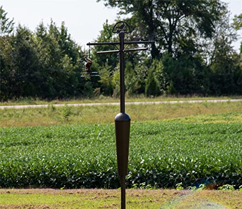 Squirrel Stopper Deluxe Squirrel Proof Bird Feeder Pole with Patented Spring Baffle, Heavy Duty Galvanized Steel Pole System with Auger, Raccoon Proof, Holds Up to 8 Feeders and Accessories - Black