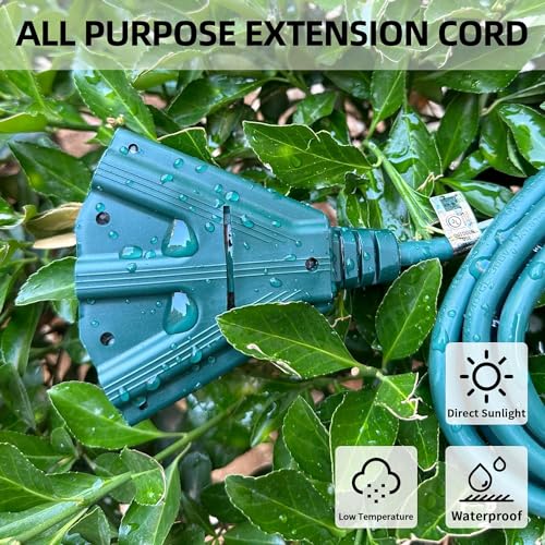 YOJOE 3-Outlets Indoor Outdoor Extension Cord, 3 Prong 13A Weatherproof Power Cord Multiple Outlets, 16 Gauge Heavy Duty 6 ft Green Extension Cord for Garage, Garden, 16/3 SJTW UL Certified - color: Green, size: 6 Foot, style: Standard