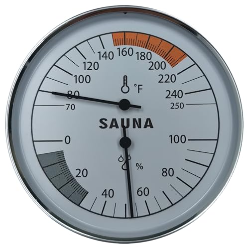 Sauna Thermometer and Hygrometer Combo – Precise Temperature & Humidity Gauge for Sauna Roomsk, Temperature Range 70-250°F, Humidity Range 0-100%
