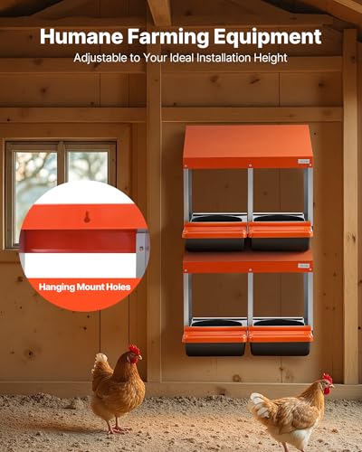 VEVOR Chicken Nesting Boxes, 2 Compartments, Easy Egg Collection, Wall Mount, Easy to Assemble, Galvanized Steel and High-Strength Plastic, Roll Away Nesting Boxes for Chickens Laying Eggs, Orange - size: 21.1"L x 20.7"W x 18.7"H