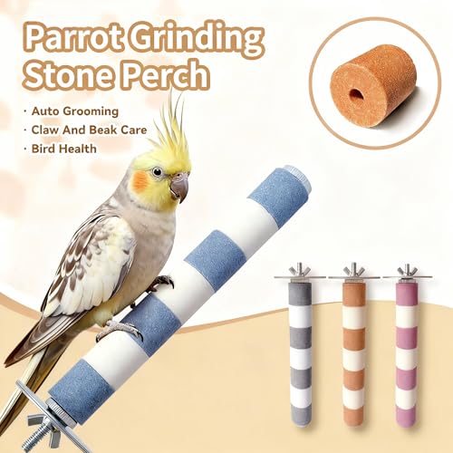 AOTU Bird Perch for Cage, 7.9” x 1” Rough-Surfaced Grinding Stone – Durable Beak & Claw Trimming Accessory for Conure, Cockatiel & Parrot, Non-Toxic Long-Lasting Bird Cage Accessory - color: Blue and White