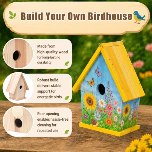 GABREE Wooden Bird House Kit, DIY Birdhouse Kit to Build and Paint, Comprehensive Outdoor Arts and Crafts Set with Tools, Paint & Brushes, Perfect Creative Gift for Nature Lovers & Families