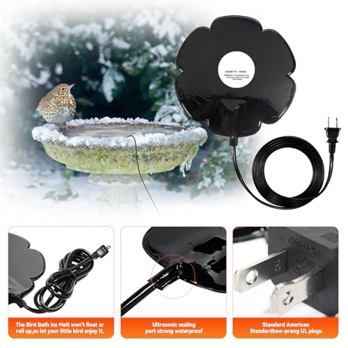 2-Pack 250W Bird Bath Heater for Outdoor Winter Use – Thermostatically Controlled De-Icer for Birdbaths, Ponds & Livestock Water, Keeps Water Ice-Free for Birds, Chickens & Small Animals