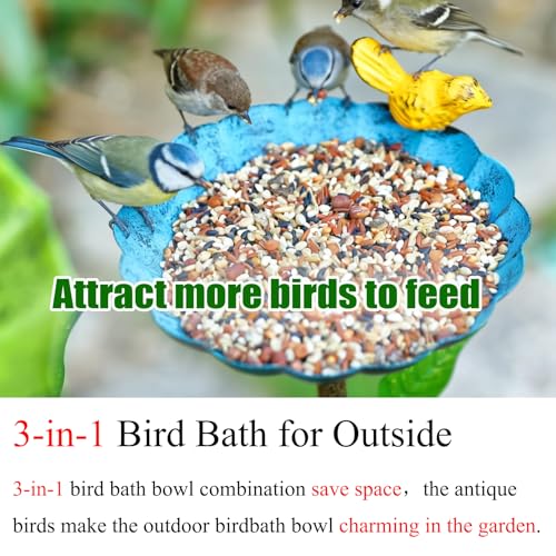 Bird Baths for Outdoors, 37" H Bird Bath for Outside, 3-in-1 Bird Feeders for Outdoors, Pedestal Birdbaths, Metal Bird Bath Bowl for Garden, Lawn, Yard Decor
