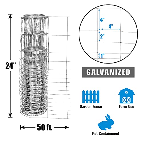 Fencer Wire Rabbit Guard Fence, 16 Gauge Galvanized Welded Wire Fence for Preventing Rabbits, Dogs, Cats, Chickens, and Other Small Animals from Damaging The Garden (24 in. x 50 ft.) - size: 24 in. x 50 ft., style: Galvanized Welded