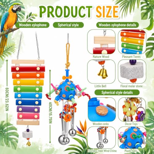 Seenelling 4 Pcs 3 Pcs Extra Large Bird Toys for Parrots,Ring and Ball - style: Ring and Ball
