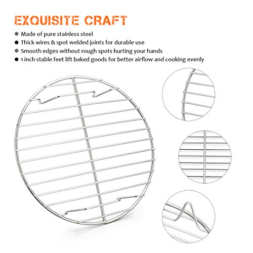 E-far Round Cooking Racks - Size 7½” & 9” & 10½” - Stainless Steel Round Steaming Baking Cooling Rack Set of 3, Multi-Purpose for Canning Air Fryer Pressure Cooker, Dishwasher Safe - size: 10.5"+9"+7.5"