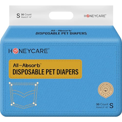 Honeycare Female Dog Diapers, Disposable Diapers for Female Dog with Stretchy Waist, Dog Pull-Ups for Easy wear, Dogs in Heat Period Super Absorbent Leak-Proof Doggie Diapers, Size Small, 30 Count - size: Small