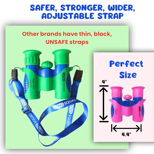 Kids Binoculars Ages 3-12, 8x21 Compact Shockproof Pink | bird watching, camping, hiking, stargazing, includes carry case, neck strap, compass, carabiner, high resolution optics - color: Pink/Blue