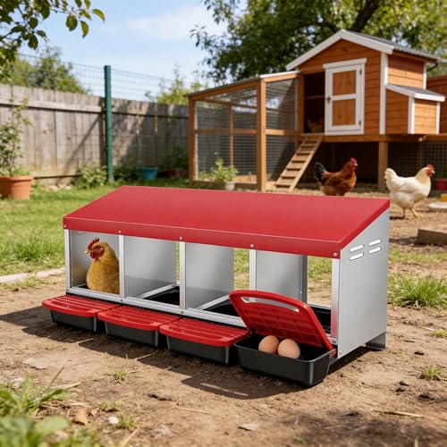 4 Holes Chicken Nesting Boxes for Laying Eggs, Wall-Mounted & Floorstanding Nesting Boxes for Chickens Ducks Geese, for Farm Backyard Chicken Coops, Red - color: Red, size: 4 Holes