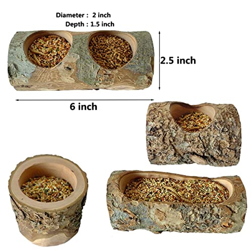 Apple Wood Feeding Bowl for Small Animals, Food Dish for Guinea Pig, Chinchilla Parrots - color: Double Groove Bowl