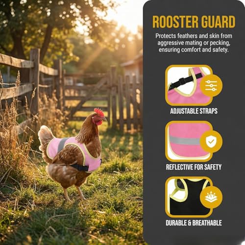 3 Pack Chicken Saddle for Hens Reflective Vest Adjustable Back Protector | Soft Fabric Body, High Visibility Strip, Buckle Chest Strap, Open Wing Cutout, Reusable Coop Yard Wear for Backyard Hen Care - color: Green,Pink,Black