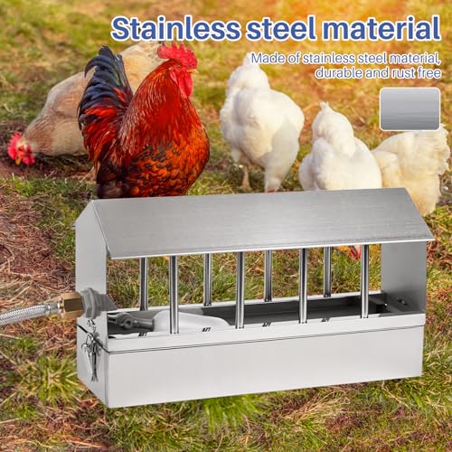 Automatic Chicken Waterer Stainless Steel Large Metal Chicken Waterer System Poultry Waterer Dispenser with Float Valve Kit Hose Accessories for Pigeon, Duck, Goose
