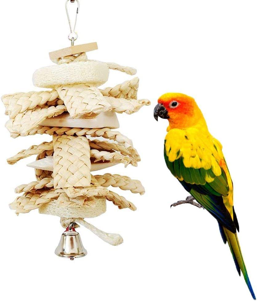 Litewoo Natural Bird Toys Parrot Chew Loofah with Bell Swing for Parakeet | Natural loofah grass, safe for beak grinding, easy cage install, for small-medium bird/cockatiel/budgie/lovebird/cage