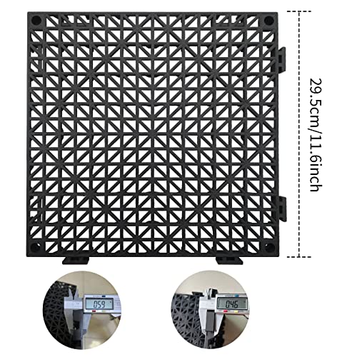 12 Pack Modular Interlocking Cushion 11.6" x 11.6" Rubber Mat Floor Tile Mats Drain Pool Patio Balcony Yard Pet Area Washer Pad(Black) - size: black