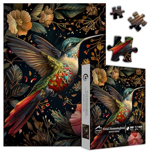 Vintage Hummingbird Puzzles for Adults 1000 Pieces, Colorful Flower Hummingbird Jigsaw Puzzles with Animals, Beautiful Bird Floral Impossible Nature Art Themed Puzzle, Hard Challenging for Adults - style: Vivid Hummingbird
