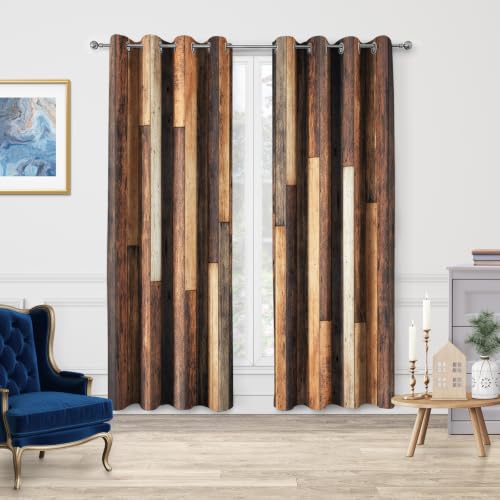 Rustic Wood Blackout Curtains 2 Panel Set, 42"x63" | Brown Wood Hardwood Floor Plank Board Curtains of Farmhouse Retro Decor for Bedroom Living Room Grommet Window Drapes - color: Wood Grain3, size: 42"W x 63"L (Pack of 2)