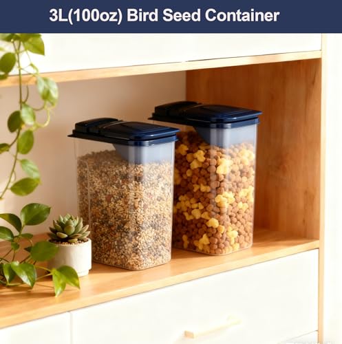 3L/3.2Qt Bird Seed Storage Container,Pet Food Storage Containers with Pour Spout,Cereal Dispenser,Holds up to 3~3.5Lbs-Easy Grip and Fill Bird Feeders-Ideal for Storing Sunflower Seed