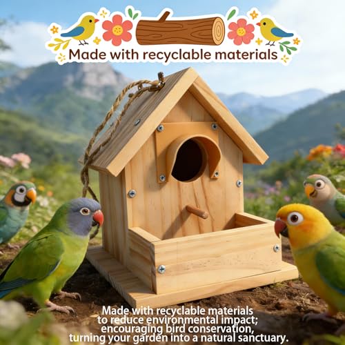 Hanging Bird House for Outside Clearance, Cedar Wooden Bird House to Paint for Finch Bluebird Cardinals, Bird Nest Feeder W/Rain Awning Kit for Outdoor Backyard Courtyard Patio Decor (DIY Detachable) - style: 1pcs Bird House