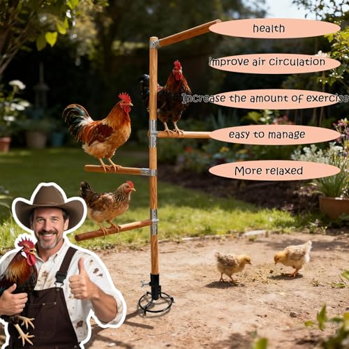 Chicken Perch Toys for Coop & Backyard Chickens, Large Chicken Perch Roosting Bars with 3-Prong Metal Ground Plug & Adjustable and Replaceable Wood Bar (Wooden, 54" H) - size: 1pc 54"H