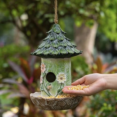 Bird Houses for Outside Resin Bird Room Garden Courtyard Backyard Decor | Garden PatioYard Dcoration Durable Waterproof Outdoor Housewarming Gift Easy Cleaning Lift Rope