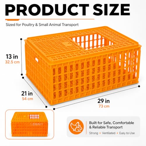 4 Pcs Poultry Carrier Crates, 29 x 21 x 13 in | Sturdy ventilated plastic transport boxes for chickens, ducks, geese, birds, farms, backyard coops, and hatcheries
