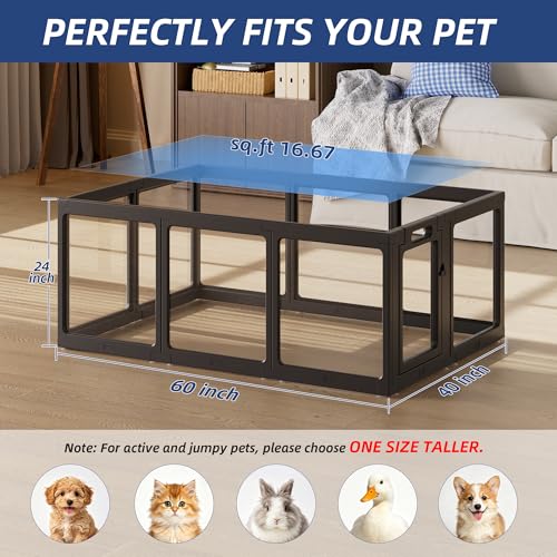 Clear Acrylic Dog Playpen Indoor, Puppy Cat Small Pet Play Pen, Pet Cat Playpen for Rabbits, Dog Fence Crate Kennel Whelping Cage (24", Black, 10 Panel) - color: Black, size: 24"H