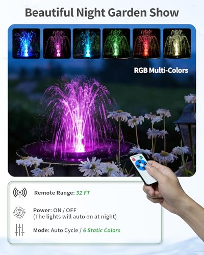 12W Solar Fountain Pump with 4200mAh Battery Backup, LED Colorful Lights & Remote Control, Solar Pond Pump for Bird Bath, Fish Tank, Outdoor Garden Water Features P112DL - size: 12W Fountain with LED Light