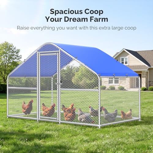 Sino Luban Large Metal Chicken Coop Run for 10 Chickens/Ducks, Chicken Runs for Yard with Waterproof Cover, Chicken Enclosure Chicken Pen Outdoor, Walk-in Poultry Cage (Upgrade Wall Support Brace)