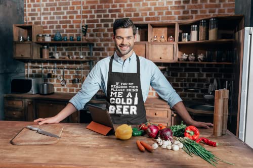 VAGAVY 100% Cotton, Black Funny Aprons for Men, Dad, Husband - Birthday, Father’s Day Grilling Gifts for Papa, Husband. - color: If You're Reading This Please Bring Me a Cold Beer - Black