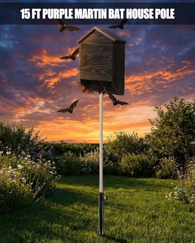 15FT Telescoping Stainless Steel Bat House Pole Kit with Ground Socket | Adjustable 5-Section Stainless Steel Pole with Ground Socket for Purple Martin Houses, Birdhouses and Outdoor Wildlife Mounti