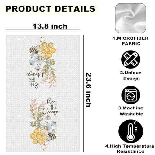 2 Pcs Funny Honey Bee Kitchen Towels Decorative Hand Towels | Waffle Soft Tea Towel for Home, Bathroom, Absorbent Microfiber Dish Cloth, Bee Gifts for Women, Mom - color: Multi 1210