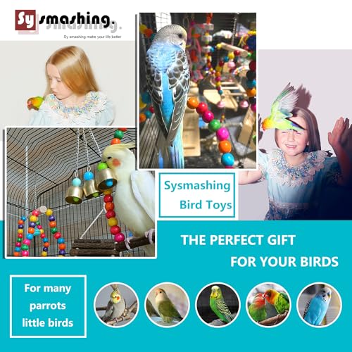 23pcs Bird Parakeet Cockatiel Toys,Parrot Swing Chewing Hanging Toy with Safe Bells,Bird cage Colorful Climbing Standing Rope Natural Wood Ladder Bungee Toys
