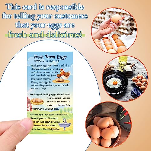 Kisston 200 Pcs Egg Handling Instruction Cards Bulk Fresh Farm Egg Care Labels 2 x 3.5'' Resuable Eggs Carton Stamp Thick Paper Design for Basket Farmstand Market Business Supplies (Rustic Style) - style: Rustic