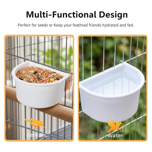 2 PCS Small Cage Bird Feeder Bird Water for Parakeets Cage Plastic Hanging Birds Water Bowl with Hooks Food Bowl for Small Birds Parakeet Parrot